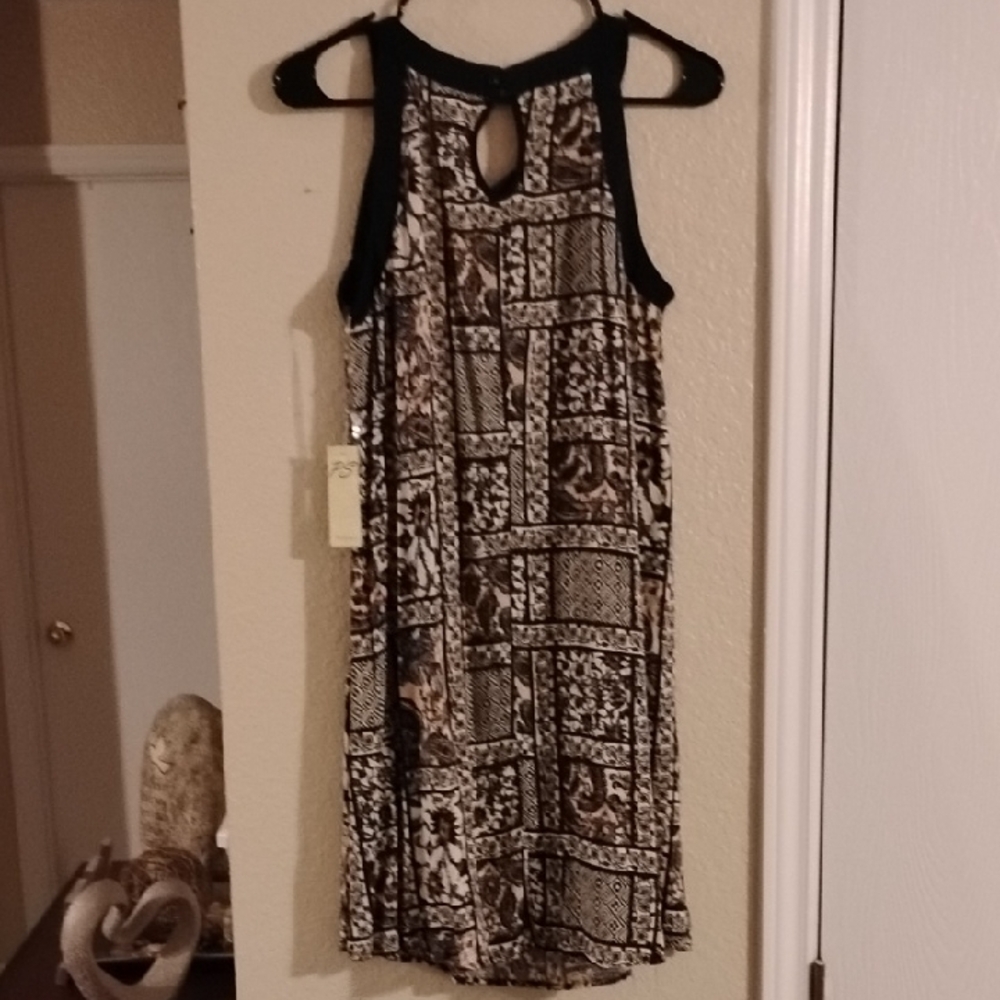 PerSeption Concept Black and Brown Geometric Mini Dress